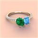 4 - Zahara 9x7 mm Pear Emerald and 7x5 mm Emerald Cut Blue Topaz 2 Stone Duo Ring 