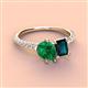 4 - Zahara 9x7 mm Pear Emerald and 7x5 mm Emerald Cut London Blue Topaz 2 Stone Duo Ring 