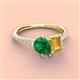 4 - Zahara 9x7 mm Pear Emerald and 7x5 mm Emerald Cut Citrine 2 Stone Duo Ring 