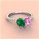 4 - Zahara 9x7 mm Pear Emerald and 7x5 mm Emerald Cut Lab Created Pink Sapphire 2 Stone Duo Ring 