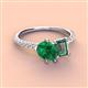 4 - Zahara 9x7 mm Pear Emerald and 7x5 mm Emerald Cut Lab Created Alexandrite 2 Stone Duo Ring 