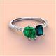 4 - Zahara 9x7 mm Pear Emerald and 7x5 mm Emerald Cut London Blue Topaz 2 Stone Duo Ring 