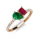 5 - Zahara 9x7 mm Pear Emerald and 7x5 mm Emerald Cut Lab Created Ruby 2 Stone Duo Ring 