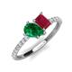 5 - Zahara 9x7 mm Pear Emerald and 7x5 mm Emerald Cut Lab Created Ruby 2 Stone Duo Ring 