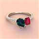 4 - Zahara 9x6 mm Pear London Blue Topaz and 7x5 mm Emerald Cut Lab Created Ruby 2 Stone Duo Ring 