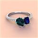 4 - Zahara 9x6 mm Pear London Blue Topaz and 7x5 mm Emerald Cut Lab Created Blue Sapphire 2 Stone Duo Ring 