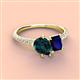 4 - Zahara 9x6 mm Pear London Blue Topaz and 7x5 mm Emerald Cut Lab Created Blue Sapphire 2 Stone Duo Ring 