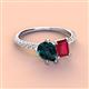 4 - Zahara 9x6 mm Pear London Blue Topaz and 7x5 mm Emerald Cut Lab Created Ruby 2 Stone Duo Ring 