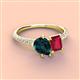 4 - Zahara 9x6 mm Pear London Blue Topaz and 7x5 mm Emerald Cut Lab Created Ruby 2 Stone Duo Ring 