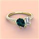 4 - Zahara 9x6 mm Pear London Blue Topaz and GIA Certified 7x5 mm Emerald Cut Diamond 2 Stone Duo Ring 