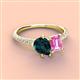 4 - Zahara 9x6 mm Pear London Blue Topaz and 7x5 mm Emerald Cut Lab Created Pink Sapphire 2 Stone Duo Ring 