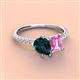 4 - Zahara 9x6 mm Pear London Blue Topaz and 7x5 mm Emerald Cut Lab Created Pink Sapphire 2 Stone Duo Ring 