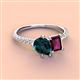 4 - Zahara 9x6 mm Pear London Blue Topaz and 7x5 mm Emerald Cut Rhodolite Garnet 2 Stone Duo Ring 