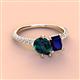4 - Zahara 9x6 mm Pear London Blue Topaz and 7x5 mm Emerald Cut Lab Created Blue Sapphire 2 Stone Duo Ring 