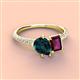 4 - Zahara 9x6 mm Pear London Blue Topaz and 7x5 mm Emerald Cut Rhodolite Garnet 2 Stone Duo Ring 