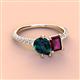4 - Zahara 9x6 mm Pear London Blue Topaz and 7x5 mm Emerald Cut Rhodolite Garnet 2 Stone Duo Ring 