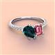 4 - Zahara 9x6 mm Pear London Blue Topaz and 7x5 mm Emerald Cut Pink Tourmaline 2 Stone Duo Ring 