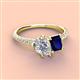 4 - Zahara 9x6 mm Pear Forever One Moissanite and 7x5 mm Emerald Cut Lab Created Blue Sapphire 2 Stone Duo Ring 