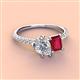 4 - Zahara 9x6 mm Pear Forever One Moissanite and 7x5 mm Emerald Cut Lab Created Ruby 2 Stone Duo Ring 