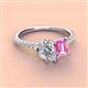 4 - Zahara 9x6 mm Pear Forever One Moissanite and 7x5 mm Emerald Cut Lab Created Pink Sapphire 2 Stone Duo Ring 