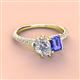 4 - Zahara 9x6 mm Pear Forever One Moissanite and 7x5 mm Emerald Cut Tanzanite 2 Stone Duo Ring 