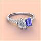 4 - Zahara 9x6 mm Pear Forever One Moissanite and 7x5 mm Emerald Cut Tanzanite 2 Stone Duo Ring 