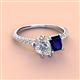 4 - Zahara 9x6 mm Pear Forever Brilliant Moissanite and 7x5 mm Emerald Cut Lab Created Blue Sapphire 2 Stone Duo Ring 