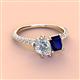 4 - Zahara 9x6 mm Pear Forever Brilliant Moissanite and 7x5 mm Emerald Cut Lab Created Blue Sapphire 2 Stone Duo Ring 