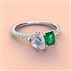 4 - Zahara 9x6 mm Pear Forever Brilliant Moissanite and 7x5 mm Emerald Cut Lab Created Emerald 2 Stone Duo Ring 