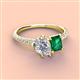 4 - Zahara 9x6 mm Pear Forever Brilliant Moissanite and 7x5 mm Emerald Cut Lab Created Emerald 2 Stone Duo Ring 