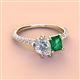 4 - Zahara 9x6 mm Pear Forever Brilliant Moissanite and 7x5 mm Emerald Cut Lab Created Emerald 2 Stone Duo Ring 