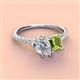 4 - Zahara 9x6 mm Pear Forever Brilliant Moissanite and 7x5 mm Emerald Cut Peridot 2 Stone Duo Ring 