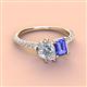 4 - Zahara 9x6 mm Pear Forever Brilliant Moissanite and 7x5 mm Emerald Cut Tanzanite 2 Stone Duo Ring 