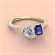 4 - Zahara 9x6 mm Pear Forever Brilliant Moissanite and 7x5 mm Emerald Cut Iolite 2 Stone Duo Ring 