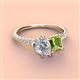 4 - Zahara 9x6 mm Pear Forever Brilliant Moissanite and 7x5 mm Emerald Cut Peridot 2 Stone Duo Ring 