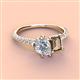 4 - Zahara 9x6 mm Pear Forever Brilliant Moissanite and 7x5 mm Emerald Cut Smoky Quartz 2 Stone Duo Ring 