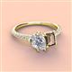 4 - Zahara 9x6 mm Pear Forever Brilliant Moissanite and 7x5 mm Emerald Cut Smoky Quartz 2 Stone Duo Ring 