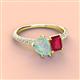 4 - Zahara 9x6 mm Pear Opal and 7x5 mm Emerald Cut Lab Created Ruby 2 Stone Duo Ring 