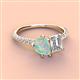 4 - Zahara 9x6 mm Pear Opal and 7x5 mm Emerald Cut Forever Brilliant Moissanite 2 Stone Duo Ring 