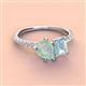 4 - Zahara 9x6 mm Pear Opal and 7x5 mm Emerald Cut Aquamarine 2 Stone Duo Ring 