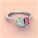 4 - Zahara 9x6 mm Pear Opal and 7x5 mm Emerald Cut Pink Tourmaline 2 Stone Duo Ring 