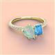 4 - Zahara 9x6 mm Pear Opal and 7x5 mm Emerald Cut Blue Topaz 2 Stone Duo Ring 
