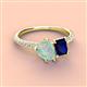 4 - Zahara 9x6 mm Pear Opal and 7x5 mm Emerald Cut Lab Created Blue Sapphire 2 Stone Duo Ring 