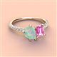 4 - Zahara 9x6 mm Pear Opal and 7x5 mm Emerald Cut Lab Created Pink Sapphire 2 Stone Duo Ring 