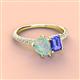 4 - Zahara 9x6 mm Pear Opal and 7x5 mm Emerald Cut Tanzanite 2 Stone Duo Ring 