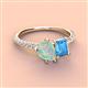 4 - Zahara 9x6 mm Pear Opal and 7x5 mm Emerald Cut Blue Topaz 2 Stone Duo Ring 