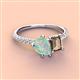 4 - Zahara 9x6 mm Pear Opal and 7x5 mm Emerald Cut Smoky Quartz 2 Stone Duo Ring 