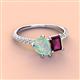 4 - Zahara 9x6 mm Pear Opal and 7x5 mm Emerald Cut Rhodolite Garnet 2 Stone Duo Ring 
