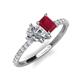 5 - Zahara 9x6 mm Pear Forever One Moissanite and 7x5 mm Emerald Cut Lab Created Ruby 2 Stone Duo Ring 