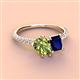 4 - Zahara 9x6 mm Pear Peridot and 7x5 mm Emerald Cut Lab Created Blue Sapphire 2 Stone Duo Ring 